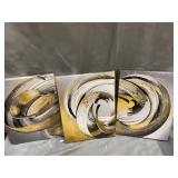 Gold Abstract Canvas Wall Art 3 Pieces Black and White Modern Print Painting Stroke Artwork