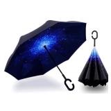 Spar. Saa Double Layer Inverted Umbrella with C-Shaped Handle, Anti-UV Waterproof Windproof Straight Umbrella for Car Rain Outdoor Use