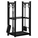 Amagabeli 28.3in Large Firewood Rack Indoor Fireplace Tool Rack Outdoor Log Rack with 4 Tools Wood Holder Bin Firewood Holders Lumber Storage Stacking Black Wrought Iron Fireplace Logs Holder Stove