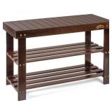 Homemaid Living Bamboo 3 Tier Shoe Rack Bench, Premium Shoe Organizer or Entryway Bench, Perfect for Shoe Cubby, Entry Bench, Bathroom Bench, Entryway Organizer, Hallway or Living Room(Brown)