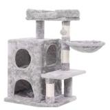 BEWISHOME Cat Tree Condo with Sisal Scratching Posts, Plush Perch, Dual Houses and Basket, Cat Tower Furniture Kitty Activity Center Kitten Play House MMJ06
