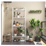 NATRKE 4 Tier Bookshelf, Metal Ladder Shelf, Freestanding Storage Shelves, Storage Rack Shelf for Office, Bathroom, Living Room,White