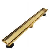 Neodrain Brushed Brass 24-Inch Linear Shower Drain- With 2-in-1 Flat & Tile insert Cover, Brushed 304 Stainless Steel Rectangle Shower Floor Drain,Floor Shower Drain