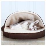 FurHaven Pet Dog Bed Orthopedic Faux Sheepskin Snuggery Burrow Pet Bed for Dogs & Cats, Espresso, 26-Inch