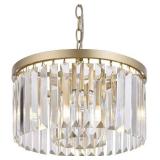 Cuaulans Gold Crystal Chandelier, Modern Gold Pendant Ceiling Light Fixture for Dining Room Bathroom Bedroom Livingroom