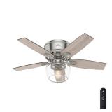 Hunter 44in Bennett Low Profile Ceiling Fan in Brushed Nickel with LED Globe and Handheld Remote
