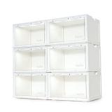 SupBro Led Collection Crate - Voice Control - Easy Access Storage Shoes box, Stackable Shoe Storage with clear plastic door for sneakers - (10.4 x 13.2 x 8.1 inch (6pack), White)