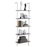 Ladder Shelf, Ohuhu 5 Tier Industrial Open Bookshelf, Wood Wall Mount Bookcase with Metal Frame, 72 Inches Storage Shelves Plant Flower Stand, Utensil Storage for Office Livingroom Bedroom Kitchen