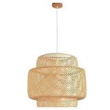 DANGGEOI Bamboo Pendant Light Fixtures, Natural Material Bamboo Chandelier with Wood Canopy, Hand Woven Rattan Pendant Light for Kitchen Island, Living Room, Dining Room, 19.7" W x 19.7" H