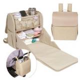 Lulyboo Diaper Bag Backpack, Full Open Cabinet and Padded Changing Station, Removeable Caddy with Two Drink Holders and Angled Cell Phone Storage for Easy Viewing, Universal Stroller Hanger