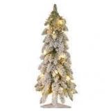 National Tree 24" Snowy Downswept Forestree with Metal Plate and 50 Clear Lights