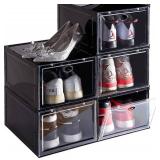 Drop Front Shoe Box, Set of 5, Shoe Box Clear Plastic Stackable,Shoe Containers with lids ,Shoe Storage Box and Shoe Organizer for Display Sneakers, Fit up to US Size 12(13.8x 9.84x 7.1) Black