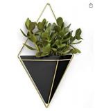 Umbra Trigg Hanging Planter Vase & Geometric Wall Decor Ceramic Container - Great For Succulent Plants, Air Plant, Mini Cactus, Faux Plants and More, Large, Black/Brass