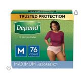 Depend FIT-Flex Incontinence Underwear for Women, Maximum Absorbency, Blush, Medium, 76 Count