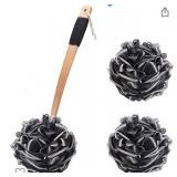 Shower Sponge with Long Handle Back Scrubber Brush and 2 Pieces Body Wash Puff