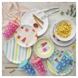 Zak Designs 16-Piece Color-Changing Tumbler Melamine Plate Bowl Dinnerware Set, Service for Four, Indoor and Outdoor
