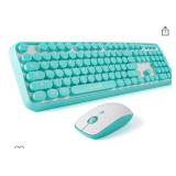 SADES V2020 Wireless Keyboard and Mouse Sets,White Blue Retro Style Keyboard with Round Keycaps,2.4GHz Dropout-Free Connection Mouse with 3 Adjustable DPI,Long Battery Life for Windows,Notebook,PC