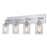 Hampton Bay Regan 29.13 in. 4-Light Brushed Nickel Bathroom Vanity Light with Clear Glass Shades