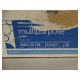 Case of 10 reams of multipurpose 8.5" x 11" bright white paper. 20lb and 96 brightness.