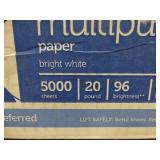 Case of 10 reams of multipurpose 8.5" x 11" bright white paper. 20lb and 96 brightness.