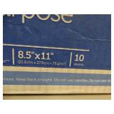 Case of 10 reams of multipurpose 8.5" x 11" bright white paper. 20lb and 96 brightness.