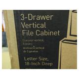 realspace 3 drawer lockable vertical file cabinet, new in box.