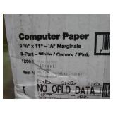 box of 9.5"x11" - 1/2" margins 3 part computer paper.