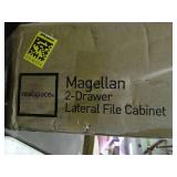 realspace Magellan classic cherry finish 2 drawer lateral file cabinet, new in box.
