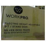 Workpro electric height - adjustable sit / stand desk. White desk top with silver frame. New and comes in 2 boxes.