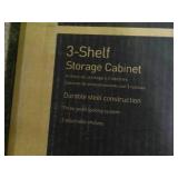 realspace 3-shelf storage cabinet, black, new in box. Measurements in pictures.