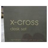 brenton studio x-cross black desk set. New in box. Measurements in pictures. Retails for $149.