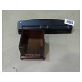 3 hole punch and wood post-it note holder