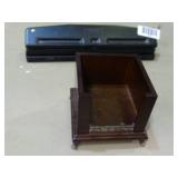 3 hole punch and wood post-it note holder