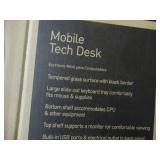 realspace mobile tech desk in black finish, new in box. Measurements in pictures.