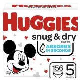 Huggies Snug & Dry Baby Diapers, Size 5, 156 Ct, One Month Supply