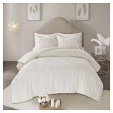 Madison Park Laetitia Full/Queen 3 Piece Cotton Chenille Medallion Duvet Cover Set Bedding