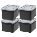 IRIS USA Letter & Legal Size Plastic Storage Bin Tote Organizing File Box with Durable and Secure Latching Lid, Stackable and Nestable, 4 Pack, Black