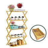 KOKO Foldable Large Shoe Rack Make of Bamboo with 5 Tier Stable and Durable, 35 x 19 x 10 inch, Suitable for Living Room, Balcony and Bathroom as Decorative Racks and Flower Stand.