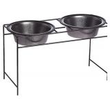 Platinum Pets Modern Double Diner Feeder with Stainless Steel Dog Bowls, Large, Silver Vein