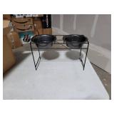 Platinum Pets Modern Double Diner Feeder with Stainless Steel Dog Bowls, Large, Silver Vein