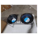 Platinum Pets Modern Double Diner Feeder with Stainless Steel Dog Bowls, Large, Silver Vein