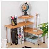 Ollieroo Upgarde 3 Tier Desktop Organizer Office Kitchen Corner Shelf Unit Spice Rack Adjustable Bamboo Storage Rack(No Hooks)