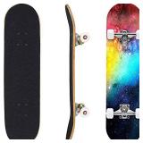 Geelife Pro Complete Skateboards for Beginners Adults Youths Teens Kids Girls Boys 31"x8" Skate Boards Canadian Maple Double Kick Concave Longboards (Nebulae)