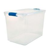 Homz Plastic Storage, Modular Stackable Storage Bins with Blue Latching Handles,112 Quart, Clear, Stackable, 2-Pack