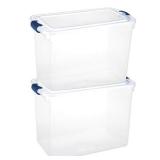 Homz Plastic Storage, Modular Stackable Storage Bins with Blue Latching Handles,112 Quart, Clear, Stackable, 2-Pack