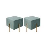 Kirpi Velvet Ottoman Square Stool Set of 2 - Modern Vanity Stool - Contemporary Foot Stool Ottoman - Soft Velvet Upholstered Foot Rest with Gold Metal Legs - Sage Green