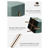 Kirpi Velvet Ottoman Square Stool Set of 2 - Modern Vanity Stool - Contemporary Foot Stool Ottoman - Soft Velvet Upholstered Foot Rest with Gold Metal Legs - Sage Green