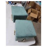 Kirpi Velvet Ottoman Square Stool Set of 2 - Modern Vanity Stool - Contemporary Foot Stool Ottoman - Soft Velvet Upholstered Foot Rest with Gold Metal Legs - Sage Green