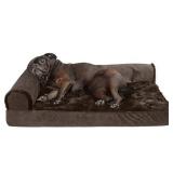 Furhaven Cooling Gel Foam Pet Bed for Dogs and Cats - L Chaise Sofa Plush Fur and Velvet Couch Dog Bed with Removable Washable Cover, Sable Brown, Medium