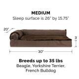 Furhaven Cooling Gel Foam Pet Bed for Dogs and Cats - L Chaise Sofa Plush Fur and Velvet Couch Dog Bed with Removable Washable Cover, Sable Brown, Medium
